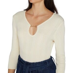 Sessun Womens Isla Lightweight Keyhole Soft Ribbed Sweater Cream Small